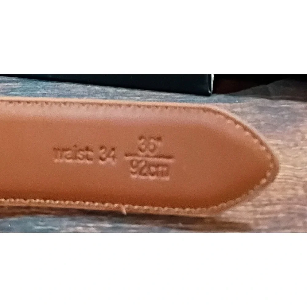 Luchengyi Mens Tan Brown Genuine Leather Belt Size 34 Business Casual Silver